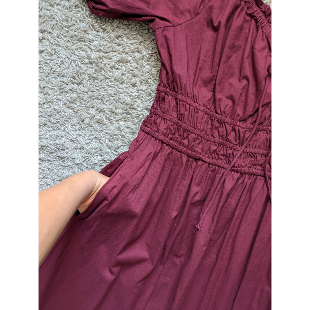 Old Navy Milkmaid Midi Dress Womens L Maroon Renaissance 100% Cotton Cottage - Picture 6 of 7